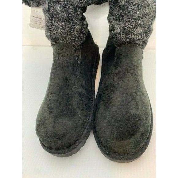 Womens Black MUK LUKS Cable Knit Faux Shearling Fold Over Boots Size 10 - Picture 2 of 6
